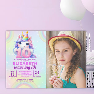 Photo Unicorn 10th Birthday - Magical Birthday Invitation
