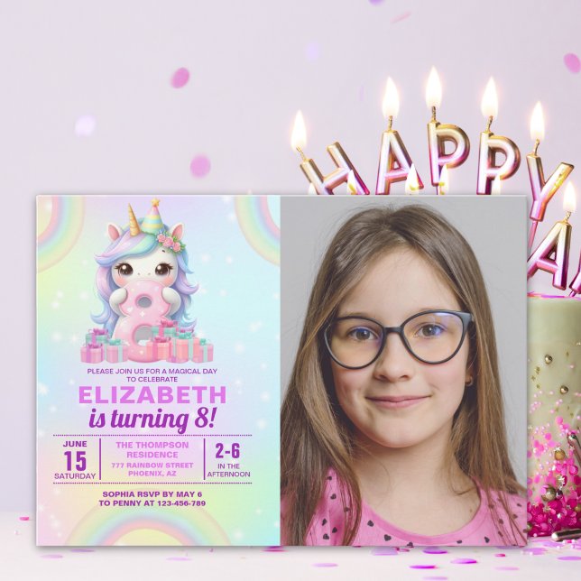 Photo Unicorn 8th Birthday - Magical Birthday Invitation (Creator Uploaded)