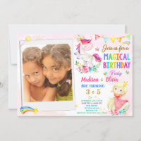 Photo Unicorn and Princess birthday invitation
