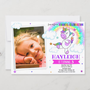 Photo Unicorn birthday invitation Magical invite