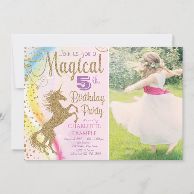 Photo Unicorn Birthday Party Invitations (Front)