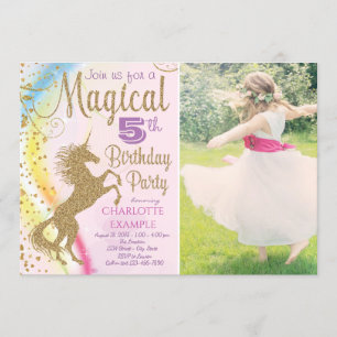 Photo Unicorn Birthday Party Invitations