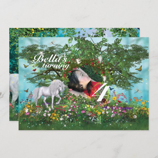 Photo Unicorn Birthday Party Invitations (Front/Back)