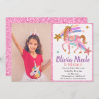 Photo Unicorn Glitter Birthday Invitation
