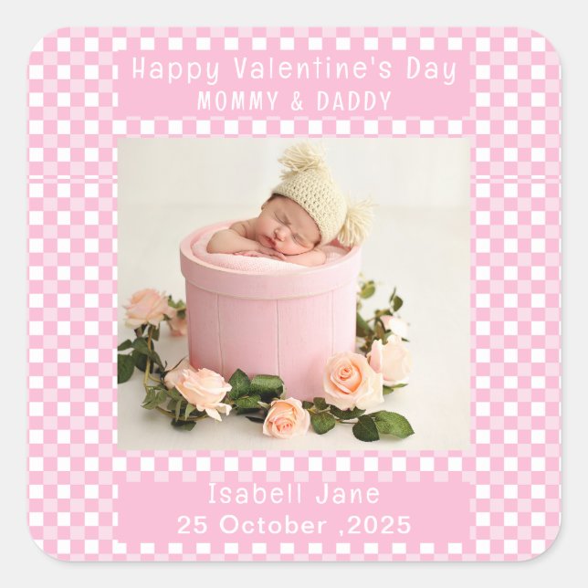 Photo Valentine For Mummy And Daddy New Parents  Square Sticker (Front)