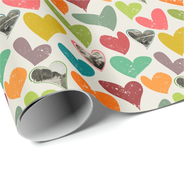 Photo Valentine's Day Colourful Grunge Hearts  Wrapping Paper (Roll Corner)