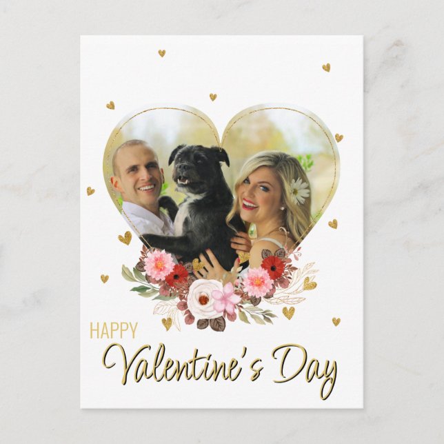 Photo Valentine's Day Heart Gold Glitter Hearts Holiday Postcard (Front)