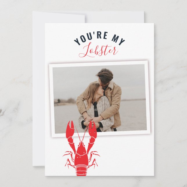 Photo Valentine's Day Lobster Seafood Gag Custom Holiday Card (Front)