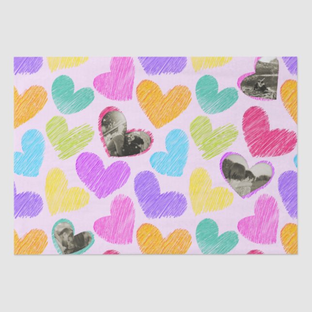 Photo Valentine's Day Rainbow Hand Drawn Hearts  Tissue Paper (Front)