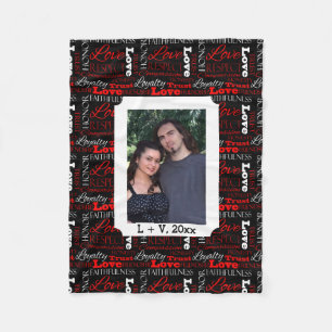 Photo Valentine's Day Word Collage Personalised Fleece Blanket