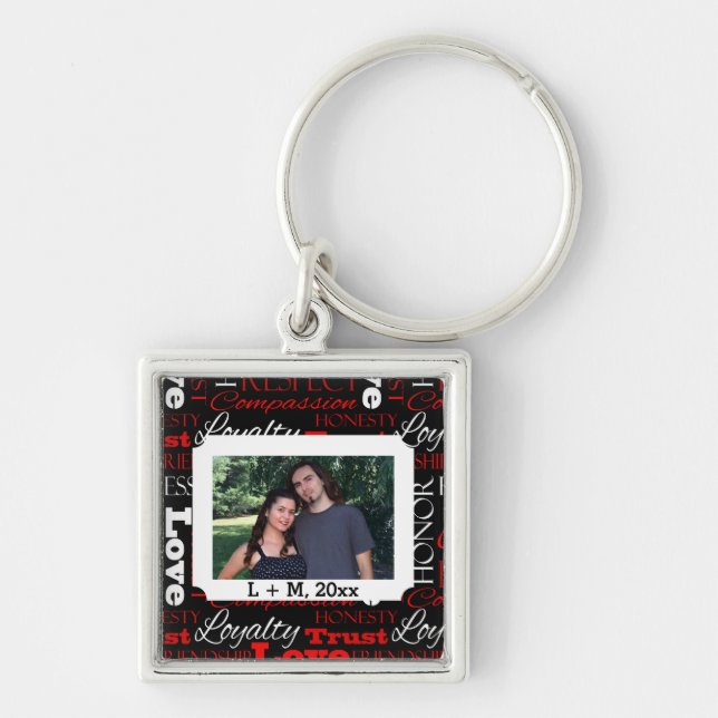 Photo Valentine's Day Word Collage Personalised Key Ring (Front)