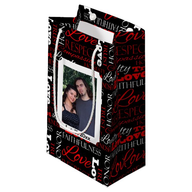 Photo Valentine's Day Word Collage Personalised Small Gift Bag (Front Angled)