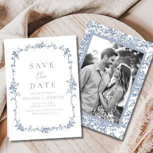 Photo Victorian Floral Dusty Blue French Wedding Save The Date
