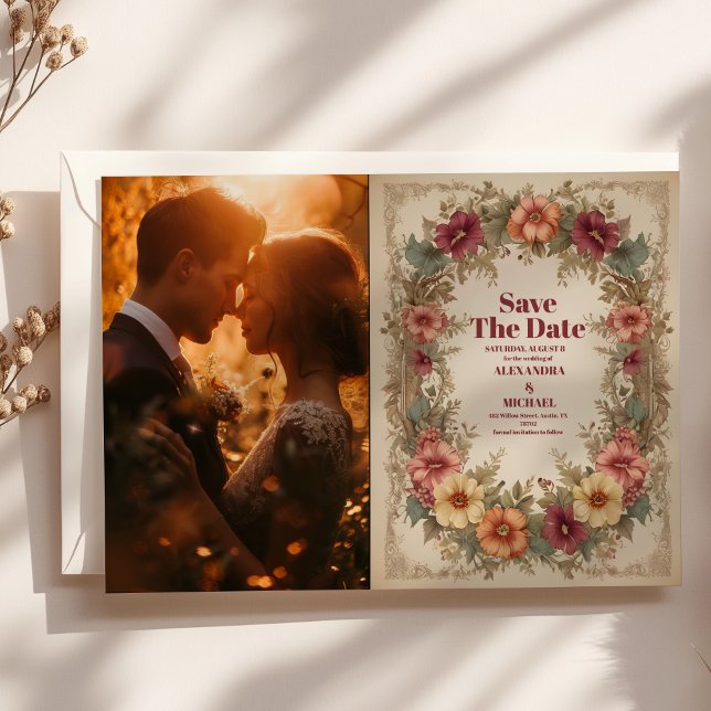 Photo Victorian Ornate Floral Frame Wedding Save The Date (Creator Uploaded)
