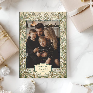 Photo Vintage Botanical Holly Christmas Holiday Card