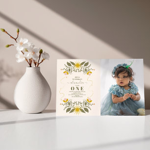Photo Vintage Celestial Botanical 1st Birthday Invitation