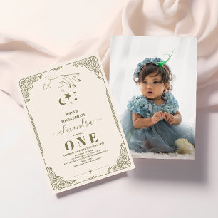 Photo Vintage Celestial Botanical 1st Birthday Invitation