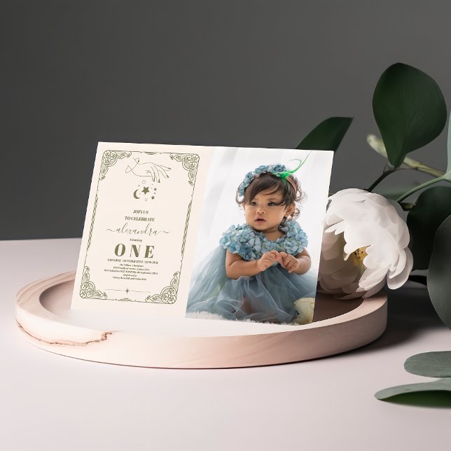 Photo Vintage Celestial Botanical 1st Birthday Invitation (Creator Uploaded)