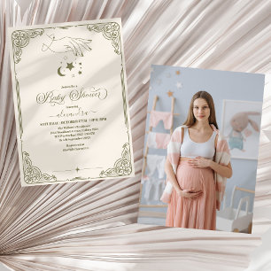 Photo Vintage Celestial Botanical Baby Shower Invitation
