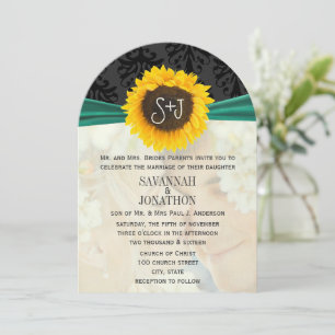 Photo Vintage Damask Emerald Sunflower Wedding Invitation