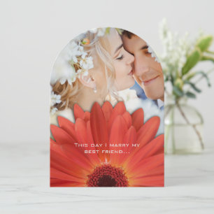 Photo Vintage Damask Orange Gerber Daisy Wedding Invitation