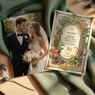 Photo Vintage Floral Art Nouveau Wedding Invitation