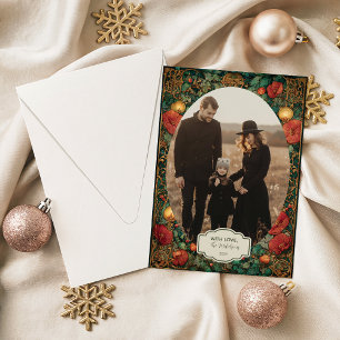 Photo Vintage Gold Amaryllis Christmas Holiday Card