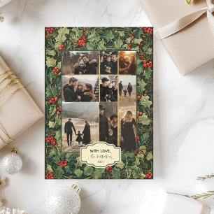 Photo Vintage Holly Christmas Holiday Card