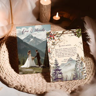 Photo Vintage Mountain Forest Evergreen Wedding Thank You Card