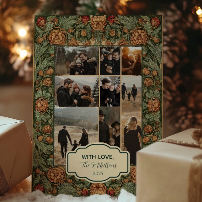 Photo Vintage Pinecone Botanical Christmas Holiday Card (Creator Uploaded)