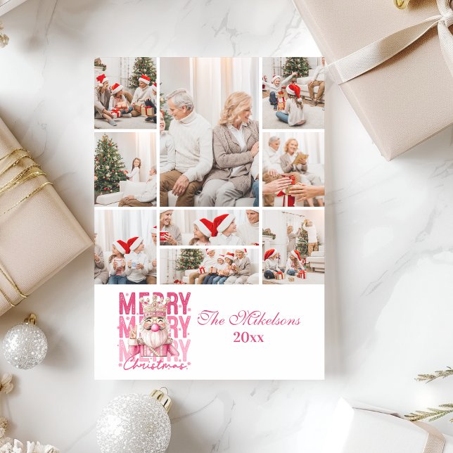 Photo Vintage Pink Nutcracker Christmas  Holiday Card (Creator Uploaded)