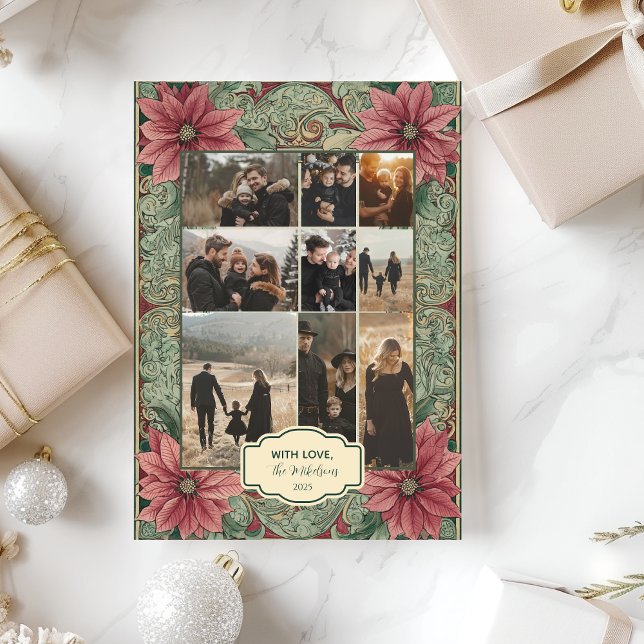 Photo Vintage Poinsettia Christmas Holiday Card (Creator Uploaded)