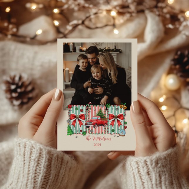 Photo Vintage Red Truck Christmas Holiday Card (Creator Uploaded)