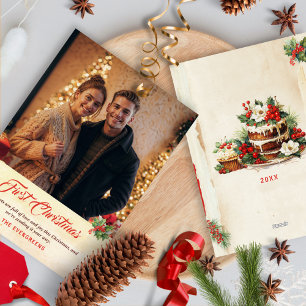 Photo Vintage Script Traditional First Christmas Holiday Card