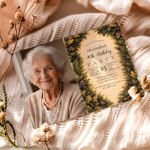 Photo Vintage Woodland Foliage Frame 90th Birthday Invitation