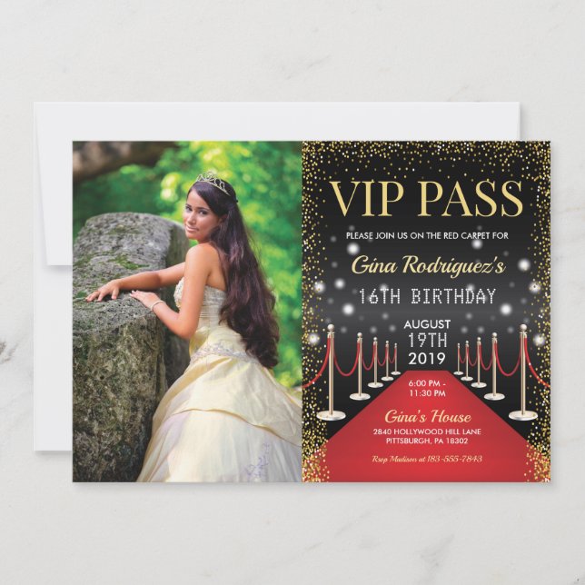 Photo VIP Pass Hollywood Red Carpet Birthday Invitation (Front)