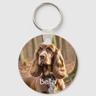 Photo & Watercolor Cocker Spaniel Personalise Key Ring