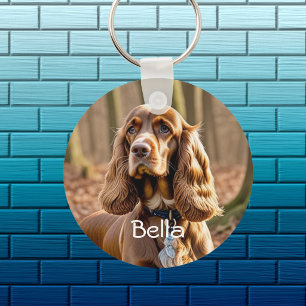 Photo & Watercolor Cocker Spaniel Personalise Key Ring