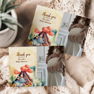 Photo Watercolor Cute Dinosaur Greenery Boy  Thank You Card