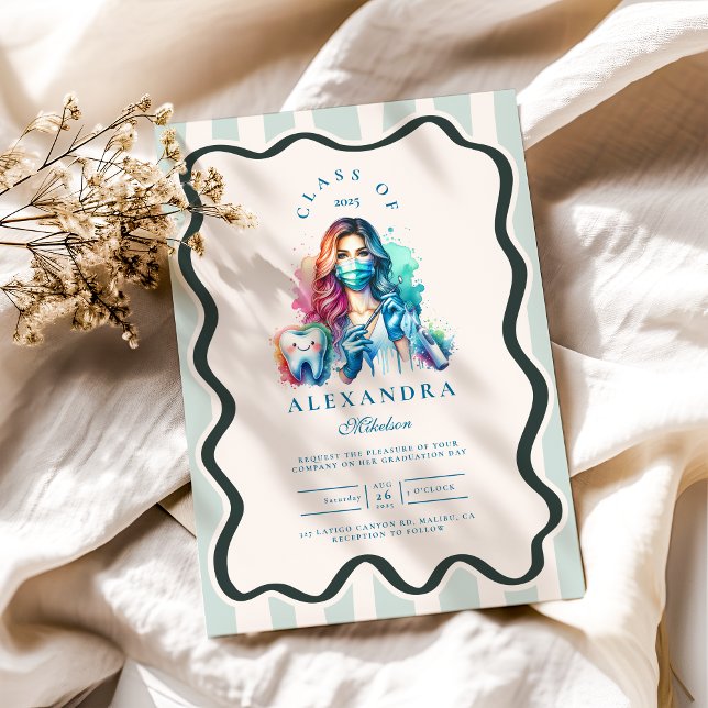 Photo Watercolor Female Dentist Graduation Invitation (Creator Uploaded)