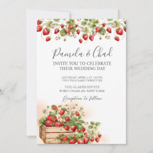 Photo Watercolor Strawberries QR Code Wedding  Invitation