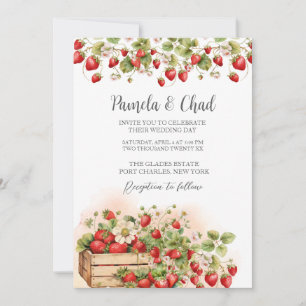 Photo Watercolor Strawberries QR Code Wedding Invitation