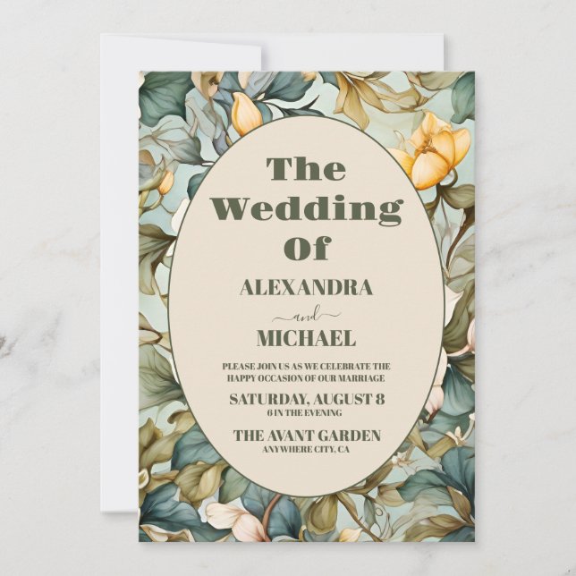 Photo Watercolor White Lily  Art Nouveau Wedding Invitation (Front)