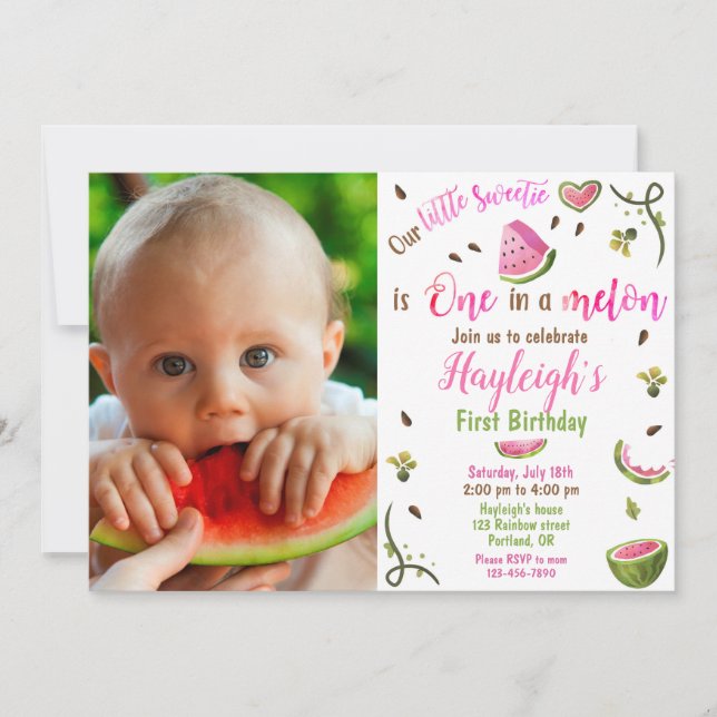 Photo Watermelon birthday invitation 1st birthday (Front)