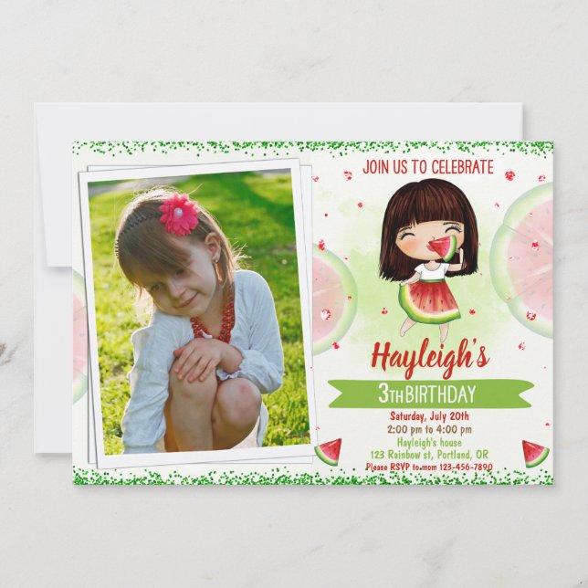 Photo Watermelon birthday invitation Fruit invite (Front)