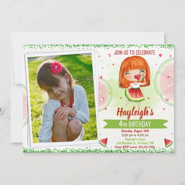 Photo Watermelon birthday invitation Summer invite (Front)