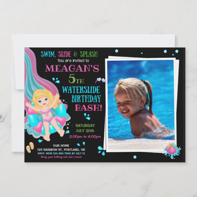 Photo Waterslide birthday invitation Pool party (Front)