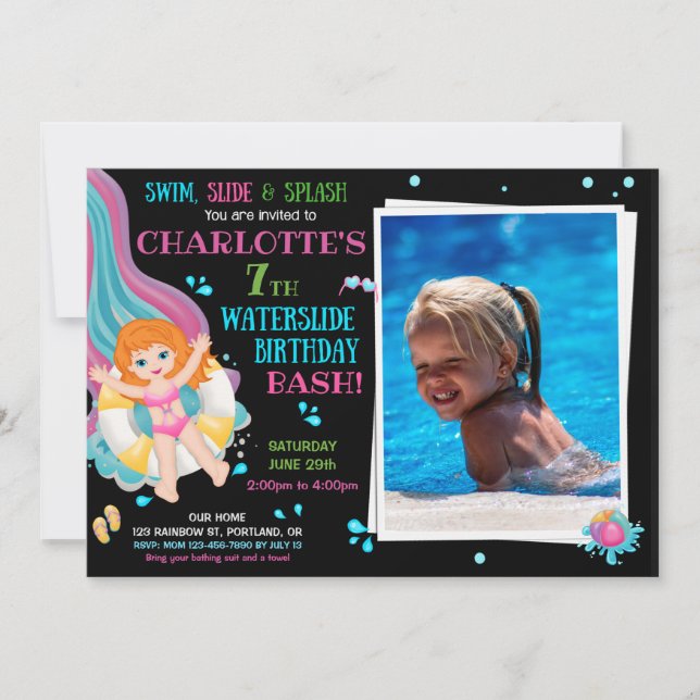 Photo Waterslide birthday invitation Splish splash (Front)