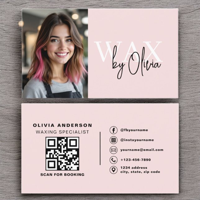 Photo Wax Specialist Aesthetician QR Code Pink Business Card (Creator Uploaded)