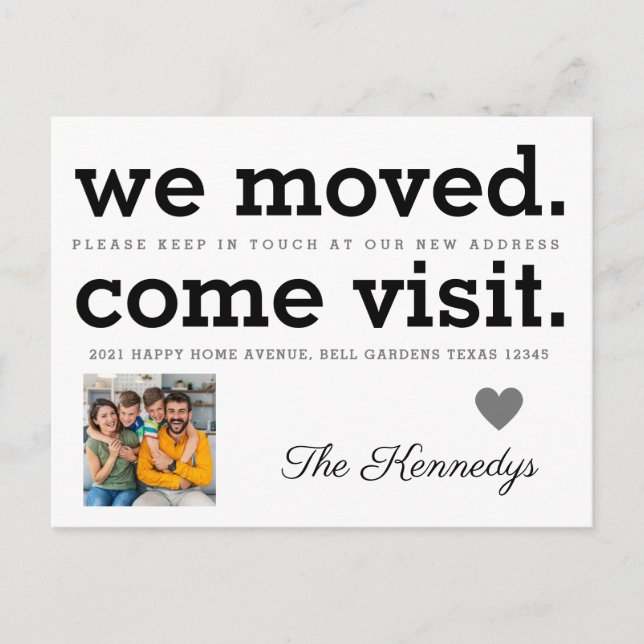Photo We Moved Come Visit Typography Moving Announcement Postcard (Front)